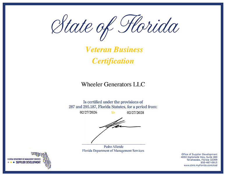 Wheeler Generators Disabled Veteran Owned Business